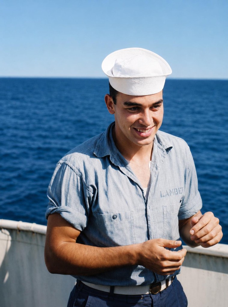 Richard Joseph Lambert on deck in Coast Guard uniform